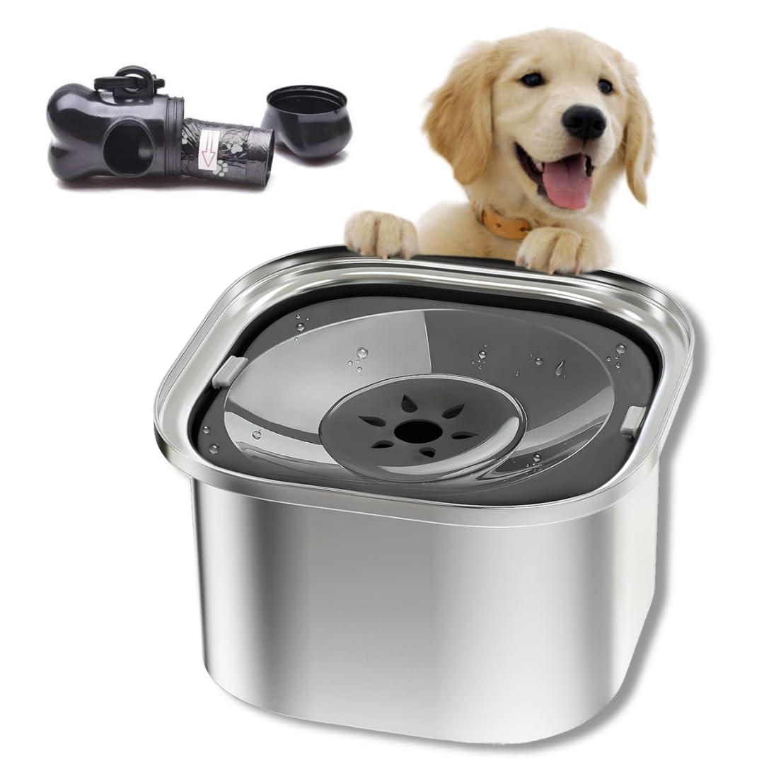 Bebedero Perro Antigoteo | Bebedero Perro | Acero Inoxidable | Bebedero para Perros | 3 L de Capacidad | Antivuelco | Antideslizante | Dispensador Bolsas y Bolsas de Regalo