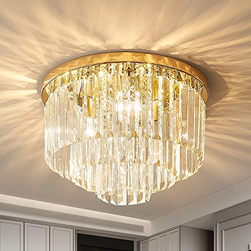 Gopmmy Modern French Gold Crystal Chandelier Ceiling Light,16' Semi Flush Mount...