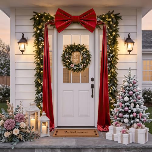 20 x 71 Inch Extra Large Velvet Bows for Christmas Tree - 1 Pack Giant Velvet Bow Christmas Tree Topper Decor with Long Streamers for Xmas Tree Front Door Home Party Bow Ornaments (Red) - image 4