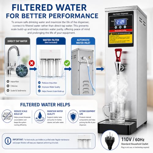 Commercial Hot Water Dispenser Countertop Water Boiler, 1600W 30L | 8GAL per Hour, Instant Hot Water Machine, Step-heating & 86-212°F Temperature Control, For Boba Tea Shop, Cafe, Office - image 5