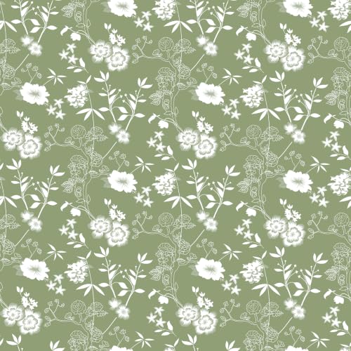 Image of LORETO - A QUALITY LINEN BRAND 144 TC 100% Pure Cotton Single Fitted Bedsheet with 1 Pillow Cover for 72 x 36 Inch Mattress, All-Around Elastic, 8 Inch Deep Pocket, Olive Green Floral Whisper