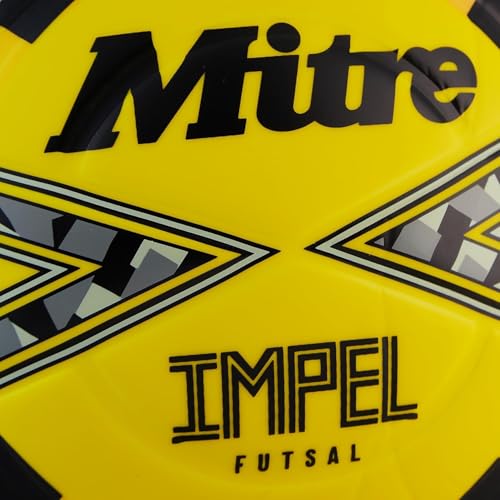 Mitre Impel Futsal-Ball | Hallenfußball | Fußball mit geringer Sprungkraft Fußball, Fluoreszierendes Gelb/Schwarz/Circular-Grau, 4