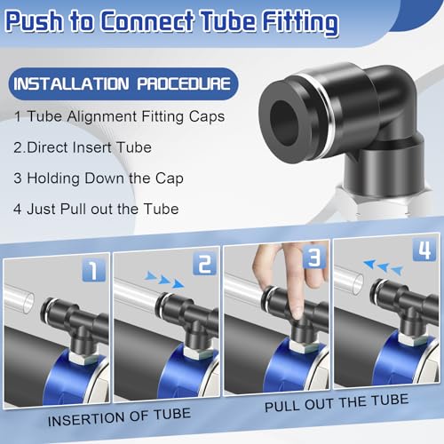Fanovo 6 Pcs Straight Push Quick Releas Connectors,6 Pcs 90 Elbow Push To Connect Fittings,6Pcs Pneumatic Tee Tube Connect Fittings thumb #5