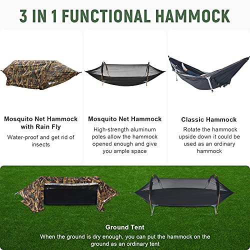 Night Cat Camping Hammocks with Mosquito Net Tent and Rain Fly for One Person Waterproof Breathable for Hiking Fishing Outdoor Garden - Image 3