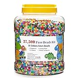 27,500 pcs Fuse Beads Kit for Kids Crafts, 30 Colors Iron Beads Set with 3 Pegboards, 5 Ironing Paper, 10 Patterns, Gifts for Birthday Christmas, Multicolor 5mm Melty Beads Bulk Refill Kit by Inscraft