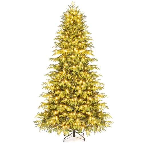 Image of Goplus 8 FT Pre-Lit Artificial Christmas Tree, Hinged Full Xmas Tree with 1470 PVC & Soft TPE Branch Tips, 470 Warm White LED Lights, Foldable Metal Stand, Home Office Holiday Decoration