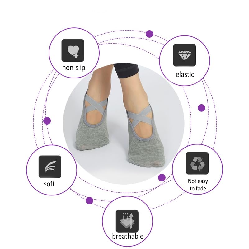 2 Pairs Yoga Socks for Women Non-Slip Grips & Straps, Ideal for Pilates, Pure Barre, Ballet, Dance, Barefoot Workout4