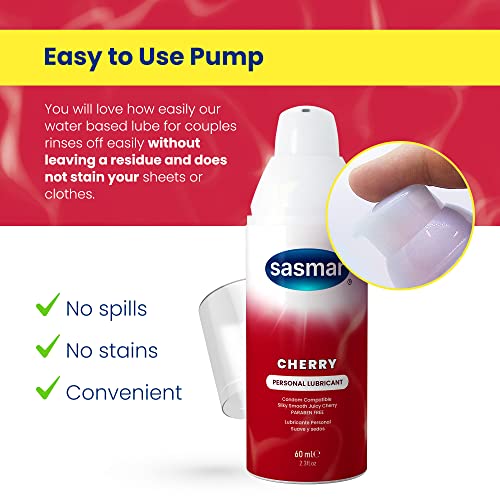 Sasmar Cherry Flavored Lubricant For Oral Use, Hypoallergenic Water Based Personal Lubricant For Men, Women & Couples, Ph Balanced, Long Lasting & Paraben Free – Edible Lube For Him & Her – 2.3 Ounce #TOP2