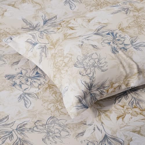 Image of HUESLAND by Ahmedabad Cotton 144 TC Cotton Elastic Fitted Bedsheet for Double Bed with 2 Pillow Covers | 60 x 78 inches