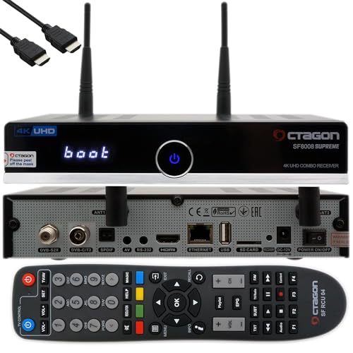 Octagon SF8008 4K Combo Supreme UHD E2 DVB-S2X &DVB-C/T2 Linux PVR Receiver mit 2.4/5G Dual-Band WiFi, M.2 Schnittstelle, 1GB RAM, 8GB Flash, H.265, USB 2.0/3.0, EasyMouse HDMI Kabel Octagon SF8008 4K Combo Supreme UHD E2 DVB-S2X &DVB-C/T2 Linux PVR Receiver mit 2.4/5G Dual-Band WiFi, M.2 Schnittstelle, 1GB RAM, 8GB Flash, H.265, USB 2.0/3.0, EasyMouse HDMI Kabel