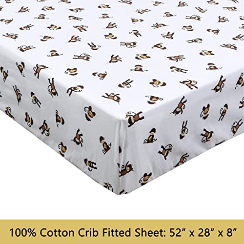 Image of Cozy Line Home Fashions 100 Cotton 3 Piece Toddler Sheet Set, Soft Breathable Crib Bedding Set for Boys Includes a Flat Sheet, a Fitted Sheet, a Pillowcase, Monkey Around Jungle Bananas