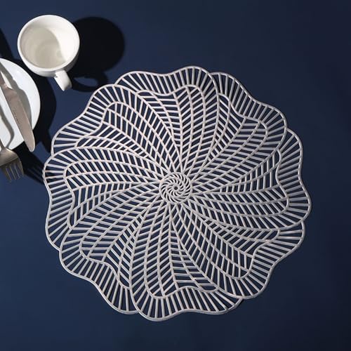 Set de table argenté de prestige rond 38 cm motif floral ciselé design luxe