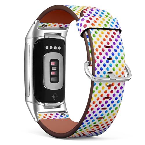 Compatible with Fitbit Charge 5 / Fitbit Charge 6 Replacement Leather Watch Band (Rainbow Colorful Circles) Smartwatch Strap Bra
