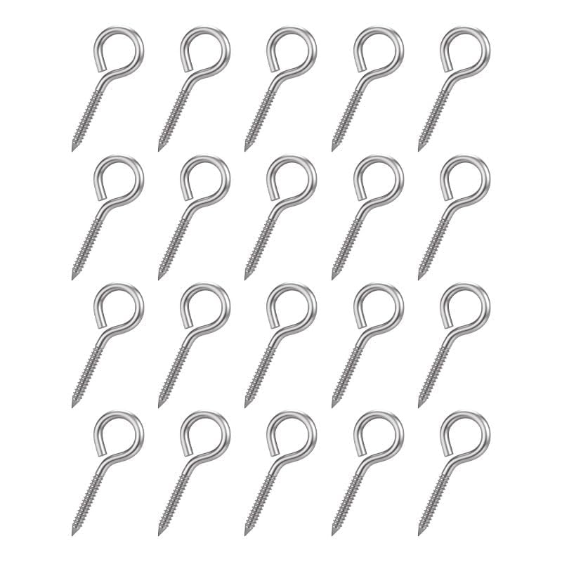 Nikovoke 20Pcs 30mm Galvanised Eye Screws Silver - Self-Drilling Wall Hooks for Hanging Plants/Bird Feeders/Curtains, Indoor & Outdoor Use