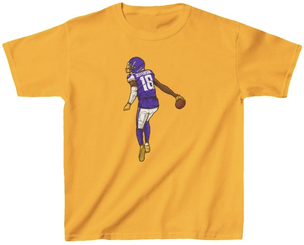 Youth T-Shirt Justin Jefferson Griddy Cartoon Minnesota Tee Kids Sizes3