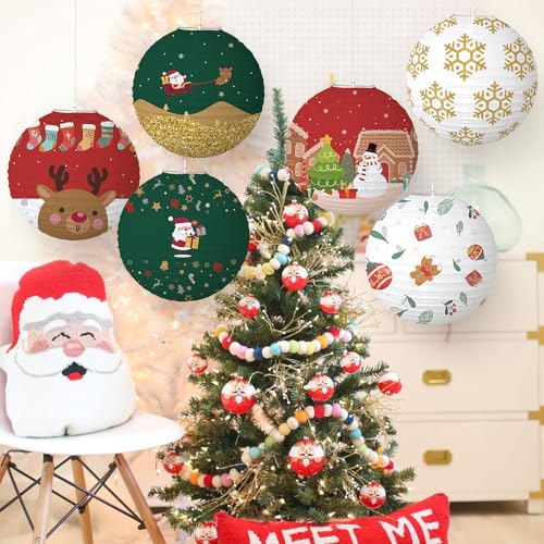 Image of 6 Pcs Christmas Hanging Paper Lantern Set Lanterns Xmas Party Supplies for Outdoor Indoor Classroom Birthday Graduation Christmas Decorations (Picture)