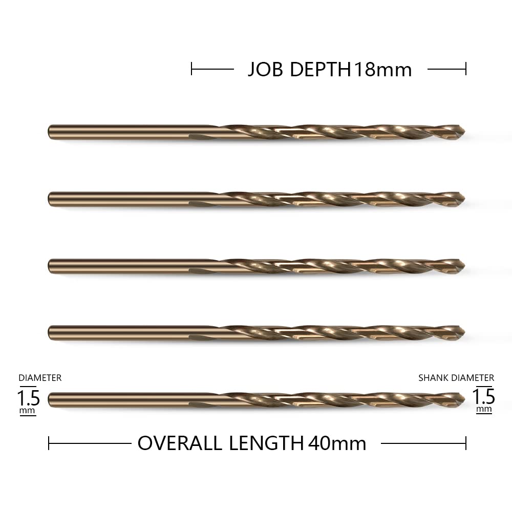 HUAZHICHUN 10PCS Size 1.5mm,M42 8% Cobalt,Concrete Drill bit Set,HSS Metal Drill Bit Set for Hard Metal, Stainless Steel, Cast Iron
