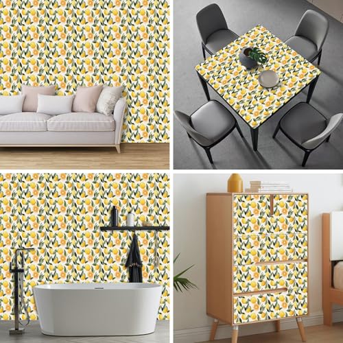 Papier peint autocollant citron et feuille 300x45cm vinyle amovible HOMETITUTE