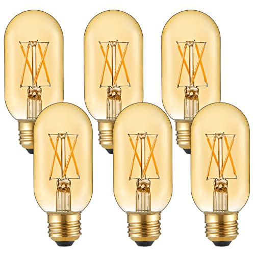 LiteHistory E26 LED Bulb 6W Equivalent E26 Bulb 60 watt Warm White 2200K Amber E26 Edison Bulb dimmable AC120V 400lm Tubular T14 T45 LED Bulb for Pendant, Sputnik,Vanity,Wall sconces Pack of 6