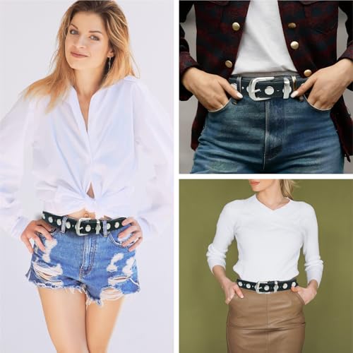 KJMYYXGS Studded Black Punk Belt Women Studded PU Leather Belt Rock Rivet Belt Decorated Waist Y2k Grommet Belt for Jeans3