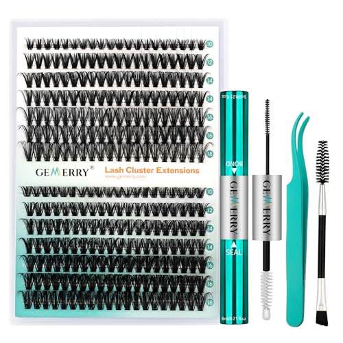 GEMERRY Einzelwimpern-Set 40D/50D Cluster Wimpern 0.07 D Crul 10–18mm Clusters Einzelne Wimpern Wimpernkleber und Applikator DIY Cluster-Wimpernverlängerungs-Set(40+50D-0.07D-10-18mm-Set)