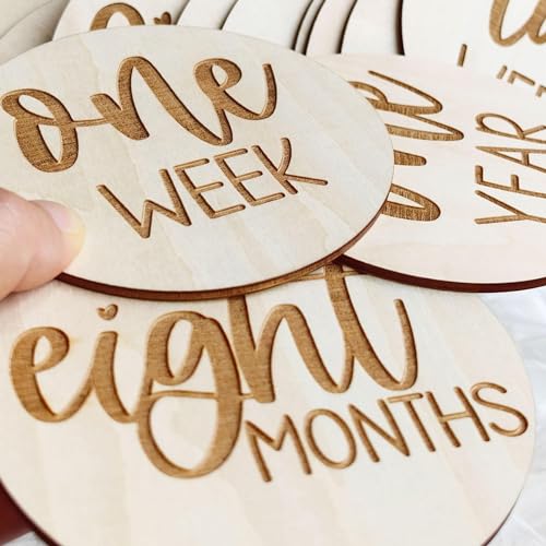 Wooden Milestone Cards and Discs 16pc Set for Baby Photos and First Year Milestones - New Parents and Baby Showers with "Hello World" Sign and Monthly Cards from 1-12 Months — view 4