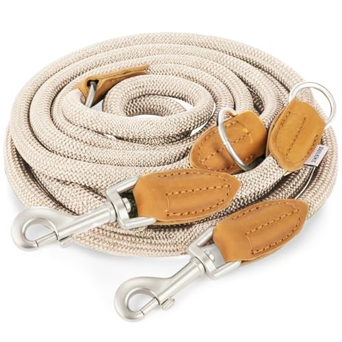 Rudelkönig Führleine Emma 2,30m - Verstellbare Hundeleine für mittelgroße & große Hunde - Elegante Tauleine in Creme