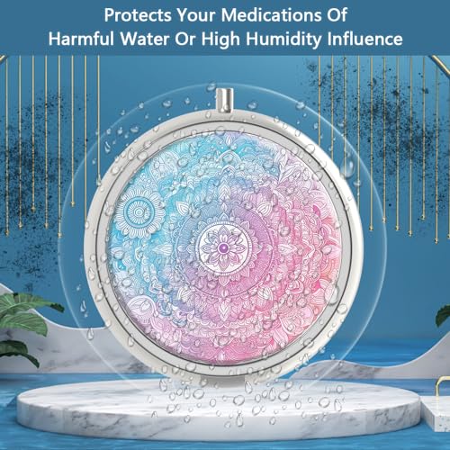 Image of Pill Box 3 Compartment Medicine Pill Case,Portable Pill Box for Pocket or Purse Pill Box Decorative Metal Medicine Vitamin Organizer Unique Gift(Mandala Bright)