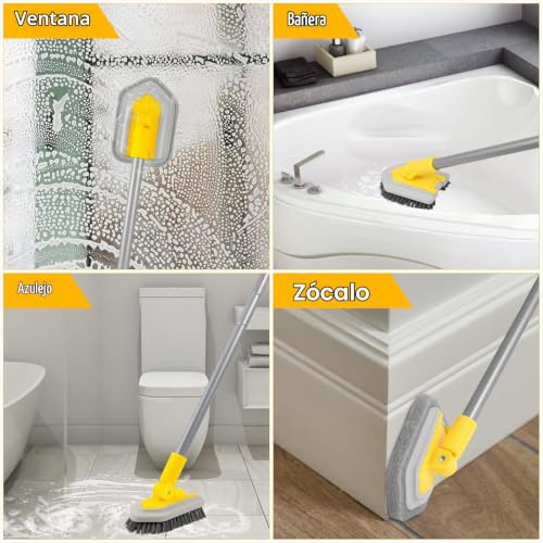 Miniatura 5 de 3 En 1 Cepillo De Limpieza, Kit De Cepillo Y Estropajo Para Bañera Y Azulejos Con 119cm Extensible Largo Mango Rotación De 180 Grados Para Bañeras Y En Azulejos Paredes De Baños Techo
