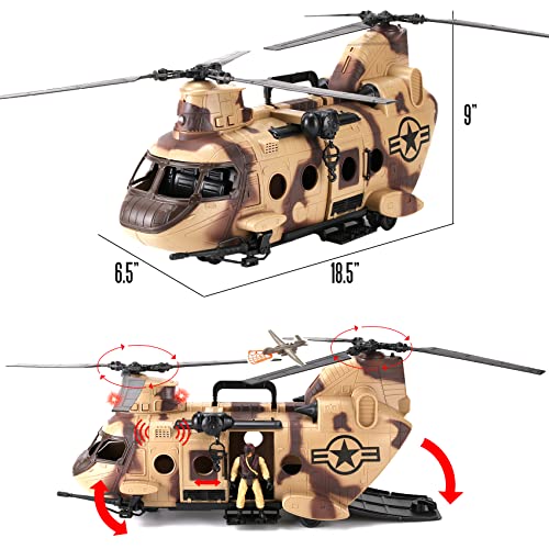 26 Pcs Army Men Helicopter Carrier Toys, Military Soldier Action Figures, Combat Truck, Motorcycle, Jumbo Transport Aircraft With Lights & Sound, Weapons Accessories Playset For Kids Boys #TOP3