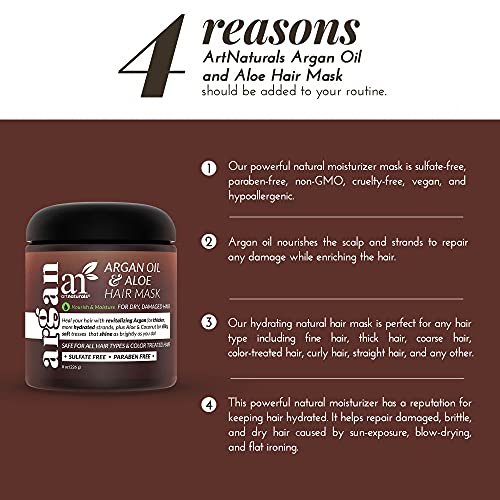 Artnaturals Argan Hair Mask Conditioner - Deep Conditioning Treatment - Organic Jojoba Oil, Aloe Vera & Keratin - Repair Dry, Damaged, Color Treated, Natural Hair Growth - Sulfate Free (8 Oz/226G) #TOP1