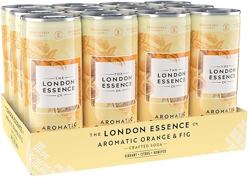 The London Essence Co. Aromatic Orange & Fig Crafted Soda, Premium Soft Drink, 250ml, Pack of 12 cans, No Artificial Colours Preservatives or flavours, Low Calorie
