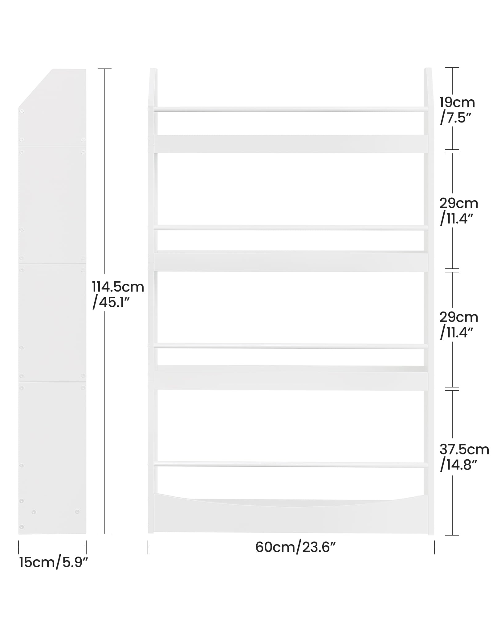 CHOEZON Kinderzimmer Möbel, 4-stöckiges Wandregal Bücher für Kinder, Bücherregal, Spielzeugaufbewahrung, Kinderregal, Präsentationsständer für Kinderzimmer, Spielzimmer, Weiß DMCW13WB