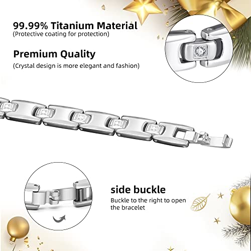 Image of JEROOT Titanium Magnetic Bracelet for Women, Adjustable Size, 3500 Gauss Magnets, Cubic Zirconia, Gift Box Included Silver (3500 Gauss)