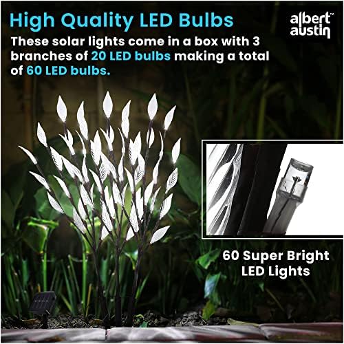 ALBERT AUSTIN Solar Powered Leaf Design LED Lights | Outdoor Garden Solar Lights | Decorative Fairy Lights | Patio Deck Backyard Pathway Party LED Lights | 60 LED Branch Lights | Set of 3