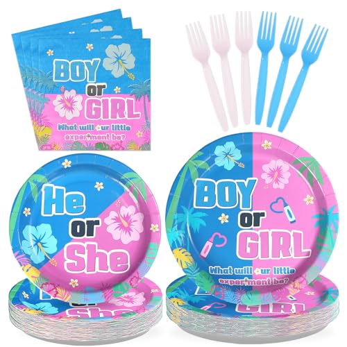 Greencian 96Pcs Hawaiian Tropical Blue Pink Party Decorations Serves 24