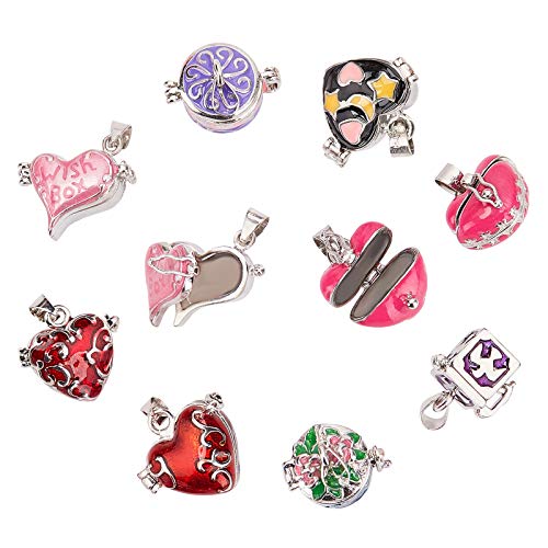 ARRICRAFT 10pcs Mixed Shape Brass Prayer Box Pendants Mixed Color