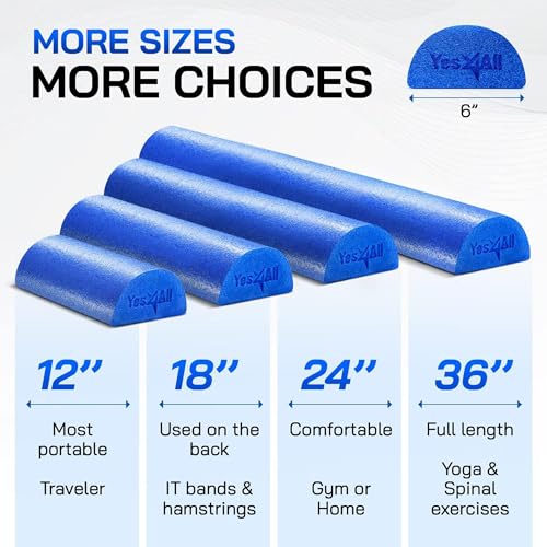 Image of Yes4All Medium Firm Half Foam Rollers for Post-Workout Relaxation, 12 /18 /24 /36 inch PE Foam Roll for Back Massage & Yoga Exercise