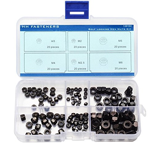 304 Stainless Steel Lock Nut Assortment - 180 Piece M3 M4 M5 M6 M8 M10 M12 Nylon Insert Set