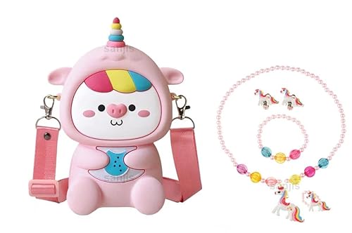 Sanjis Enterprise combo of two: 3D Very Small Cartoon Silicone Waterproof Kids Girls Coin Purse Wallet sling Messenger Travel Bag and kids necklace