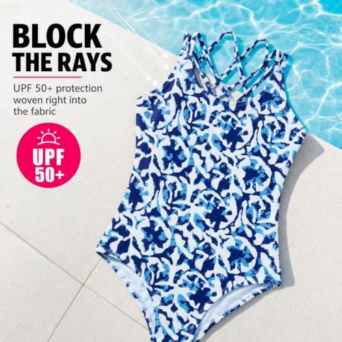 Image of Kanu Surf Girls' Reese UPF 50 Beach Sport Criss-Cross One Piece Swimsuit