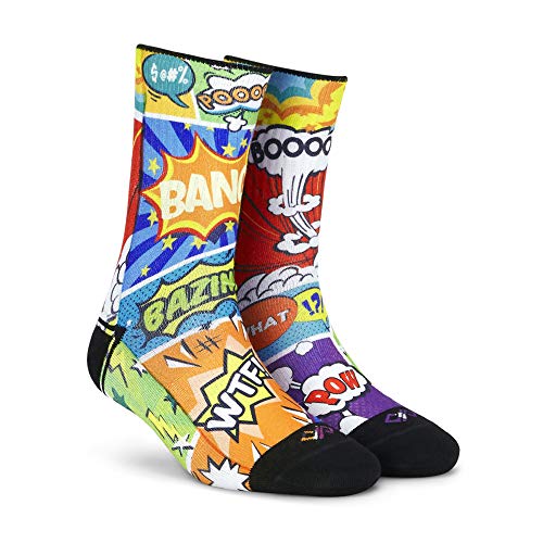 Image of DYNAMOCKS Men & Women Crew Length Socks (Comic+Cassettes)(Combo Pack of 2; Multicolour; Anti-Odour; Breathable; Durable) (Small-Fits Shoe Size India /UK 4-7)(Large-Fits Shoe Size India /UK 8-10)