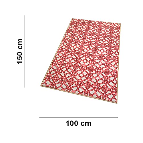 Image of Matz&More Trellis Interlace Rug | 100x150 CM | Red Beige | Soft Nylon Loop Pile with Anti-Slip Gel Backing | Living Room, Bedroom & Office Floor Carpet