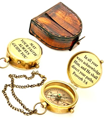 May Your Faith Always Guide You Brújula de Bolsillo Grabada con Estuche de Cuero - Regalo Religioso para Confirmación, Bautizo, Hombre, Hijo, Nieto, Esposo, Papá - Regalo de Graduación para Él miniatura 6