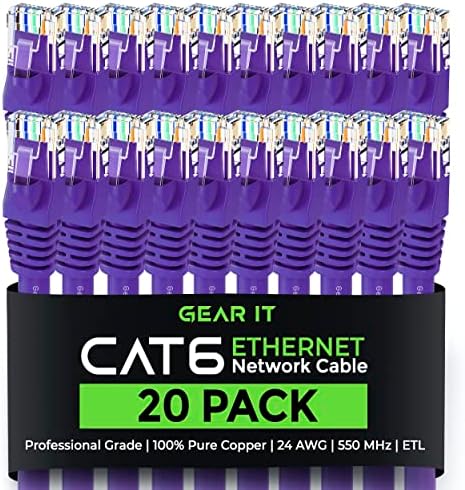 GearIT Cat 6 Ethernet Cable 1 ft (20-Pack) - Cat6 Patch Cable, Cat 6 Patch Cable, Cat6 Cable, Cat 6 Cable, Cat6 Ethernet Cable, Network Cable, Internet Cable - Purple 1 Foot
