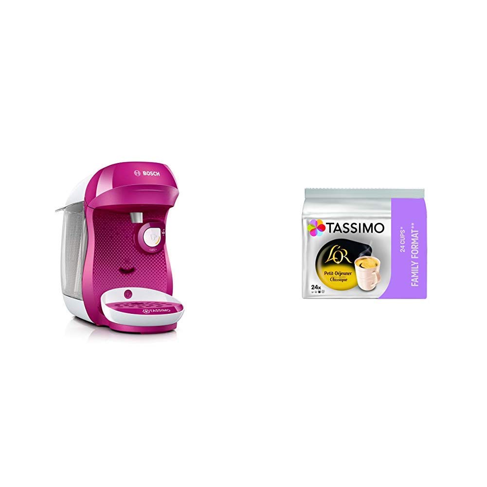 TAS1001 Happy Machine à café, 1400 W, 0.7 litre, Rose + Tassimo L'OR Petit Déjeuner Classic 120 boissons (Pack de 5x24 Tdisc)