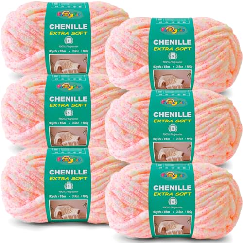 Image of Super Soft Velvet Chenille Yarn for Crocheting and Knitting-Easy to Crochet-Bulky, 3.5oz /93yds of Each Skein-Chunky Plush Yarn for Hand Craft Blanket Ammigurumi DIY (Pink Sherbet, 6 Pack)