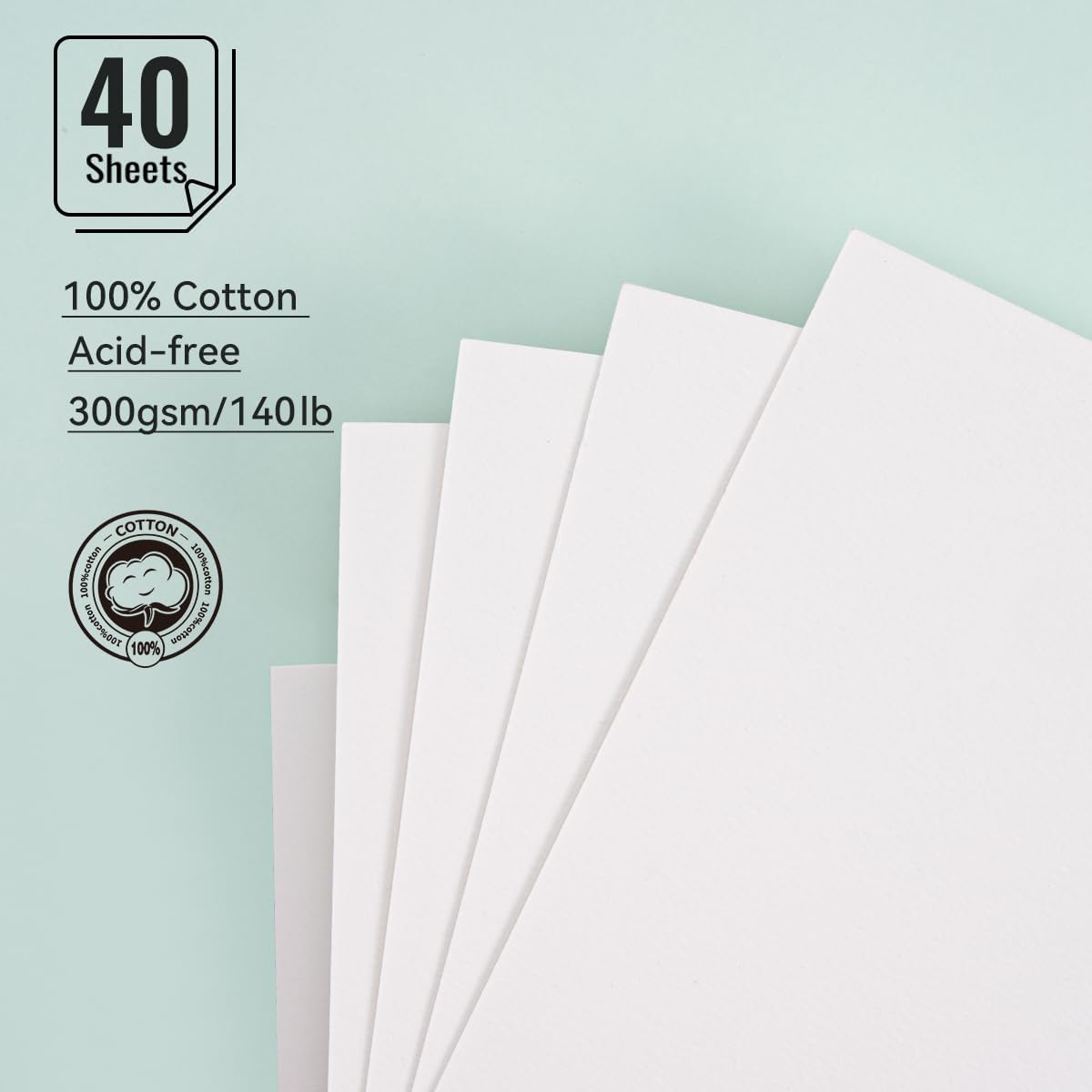 LIGHTWISH Watercolor Paper Bulk, 100% Cotton Hot Press 300gsm/140lb, 2 Pack, Total 40 Sheets A5 Hole-Punched Interchangeable Paper for Artists, Adults,Students,5.8 * 8.2 Inches