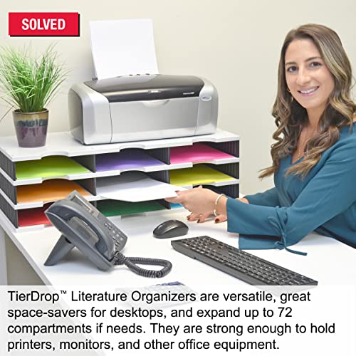 Ultimate Office Tierdrop Desktop Organizer Document, Forms, Mail, And Classroom Sorter. 9 Letter Size Compartments With Optional Add-On Tiers For Easy Expansion - Gray W/Blue - Lifetime Guarantee! #TOP2