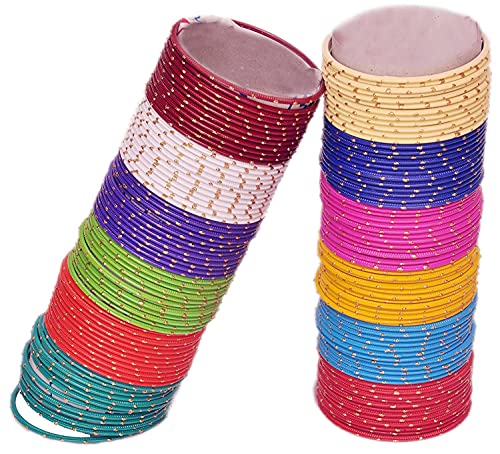 Image of NMII Stylish Multi colour Metal Bangles set for women and Girls with Zari and Cutting Design | Fancy Multicolour Bangles for women | Metal Chudi Set For Women | Women's Bangles